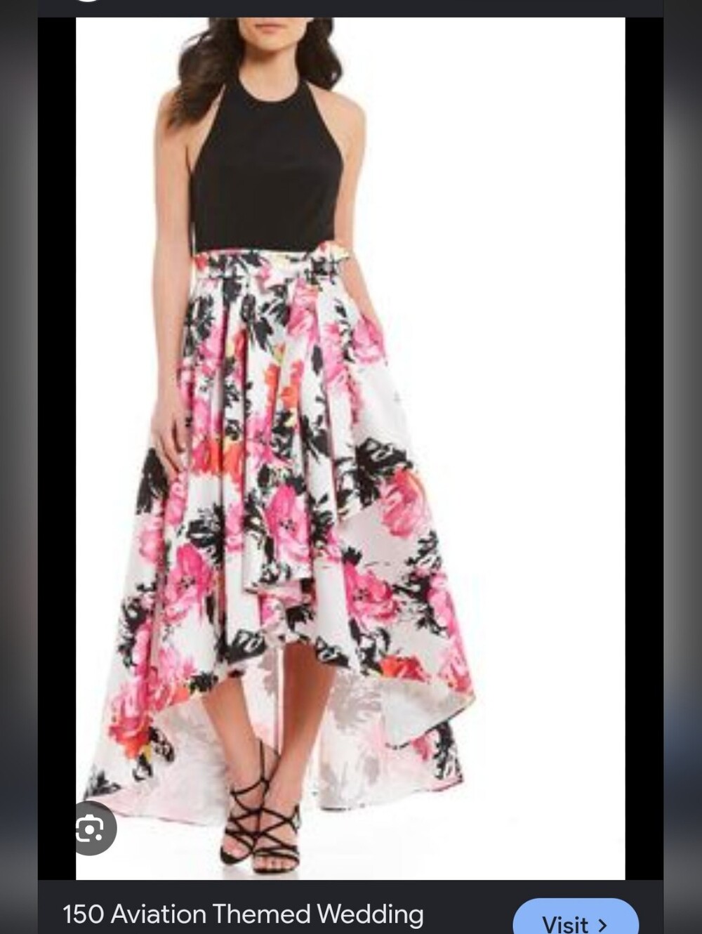 New No Tag LF Black Halter Top Floral Skirt Hi-Low Dress.pit To Pit 18"